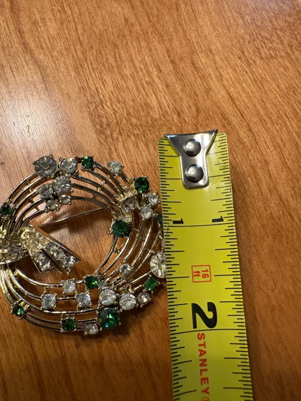 Vintage Coro Clear/Green Rhinestone Pin - Picture 3 of 5